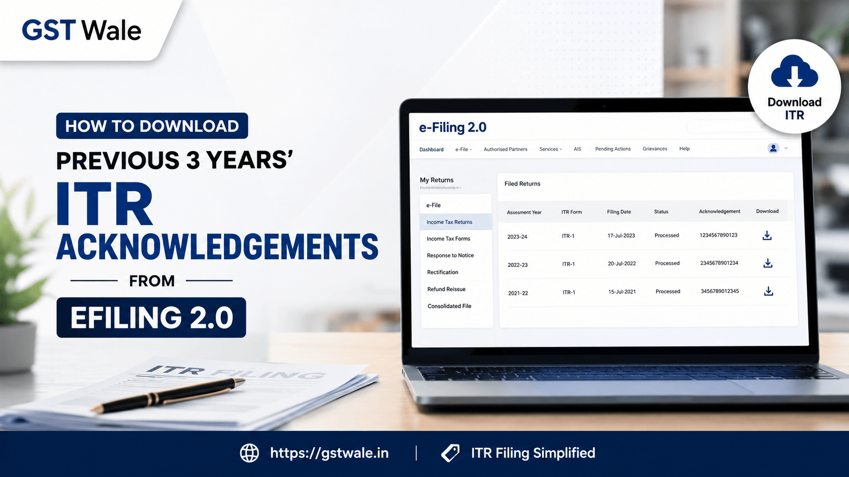 How to Download Your Previous 3 Years' ITR Acknowledgements from Efiling 2.0